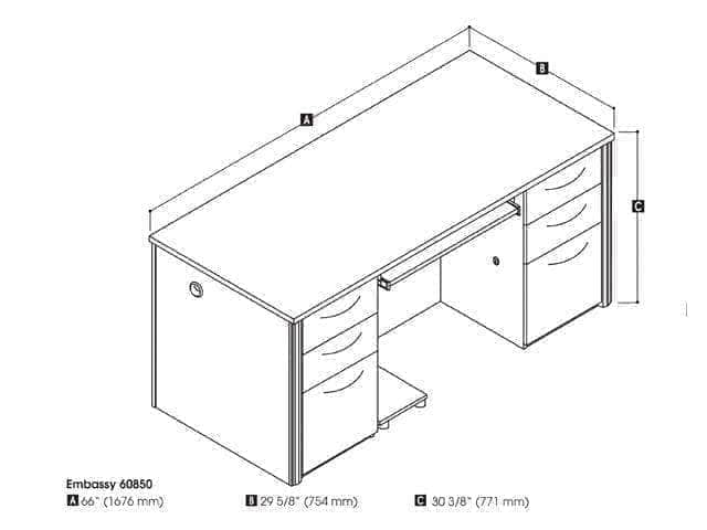 Modubox Embassy 66" Traditional Executive Desk with 2 Pedestals Dark Chocolate, image 5