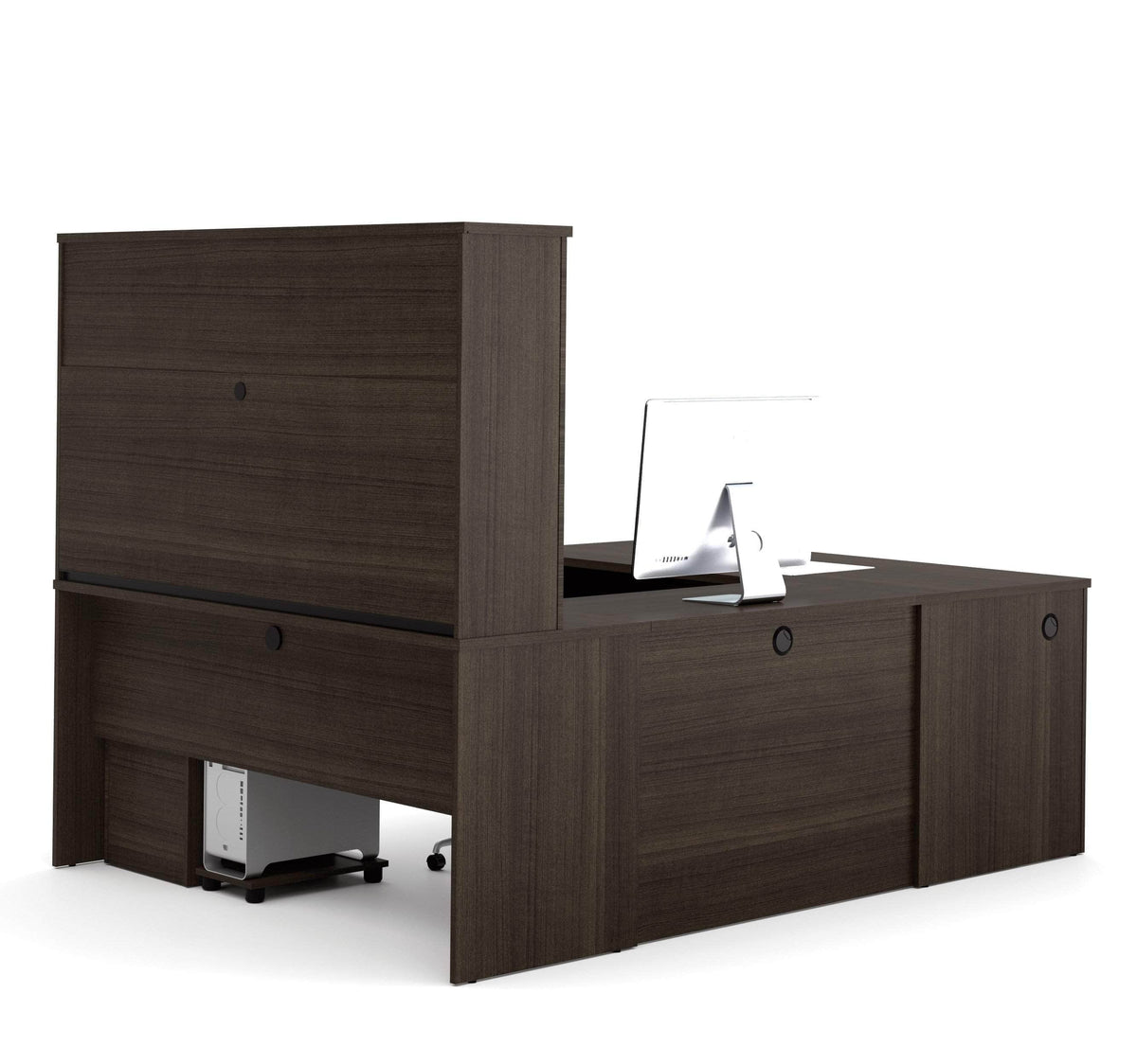 Modubox Embassy U Shaped Executive Desk with Pedestal and Hutch Dark Chocolate, image 3