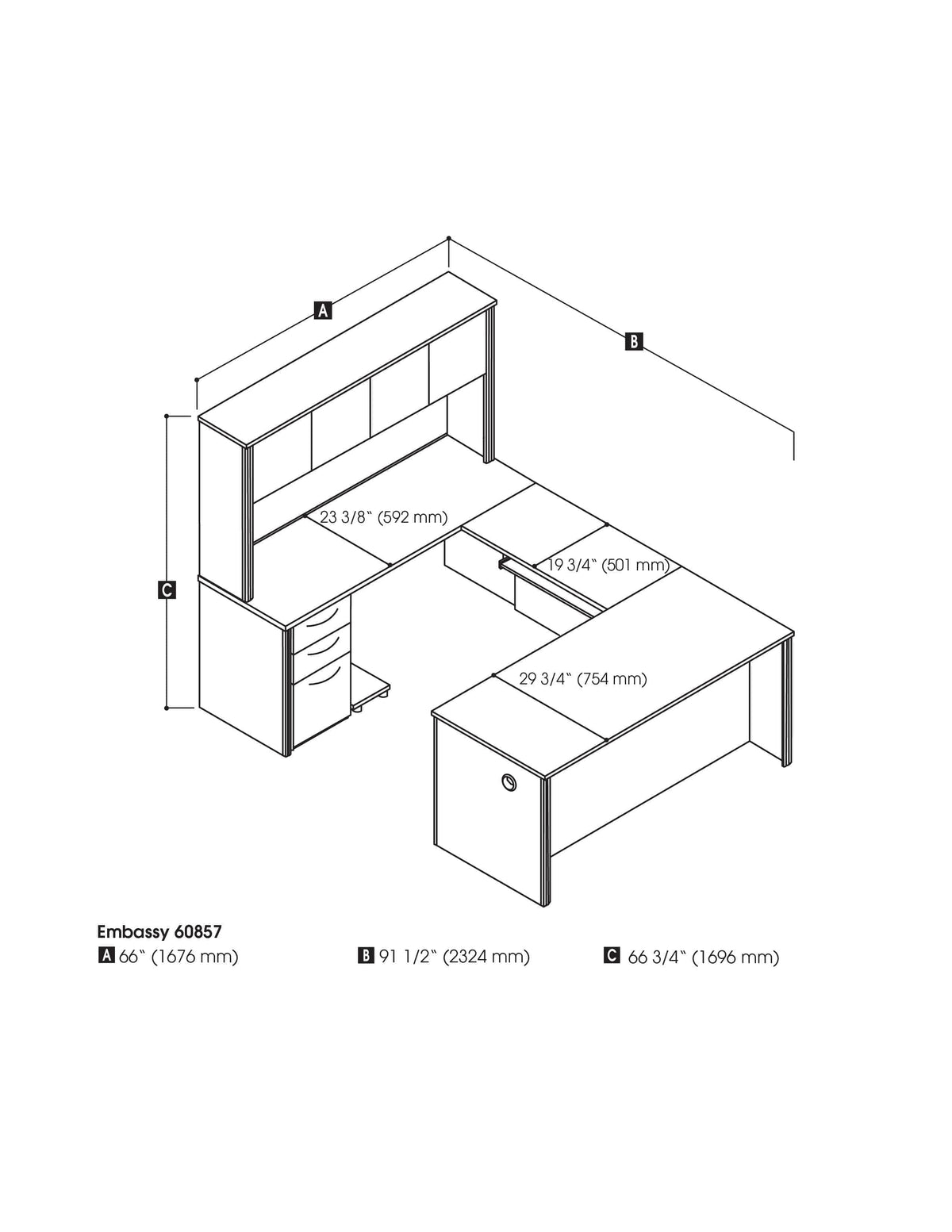 Modubox Embassy U Shaped Executive Desk with Pedestal and Hutch Dark Chocolate, image 5