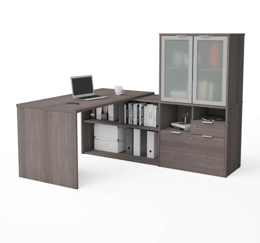 Modubox i3 Plus L shaped Desk with Frosted Glass Doors Hutch, image 3