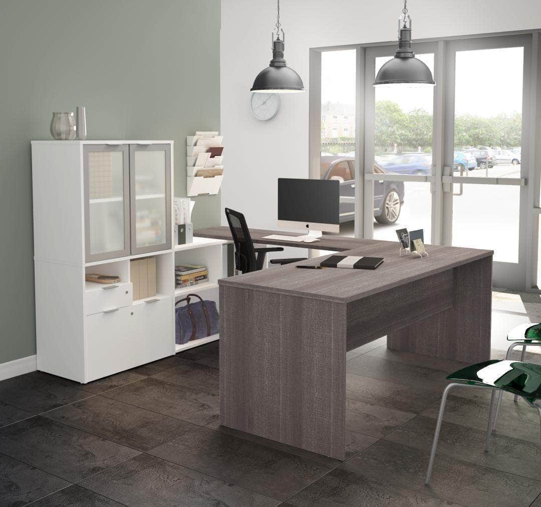 Modubox i3 Plus U shaped Desk with Frosted Glass Doors Hutch, image 3