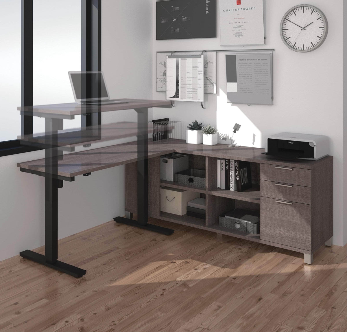Modubox Pro Linea 2 Piece Set Including a Standing Desk and a Credenza, image 6