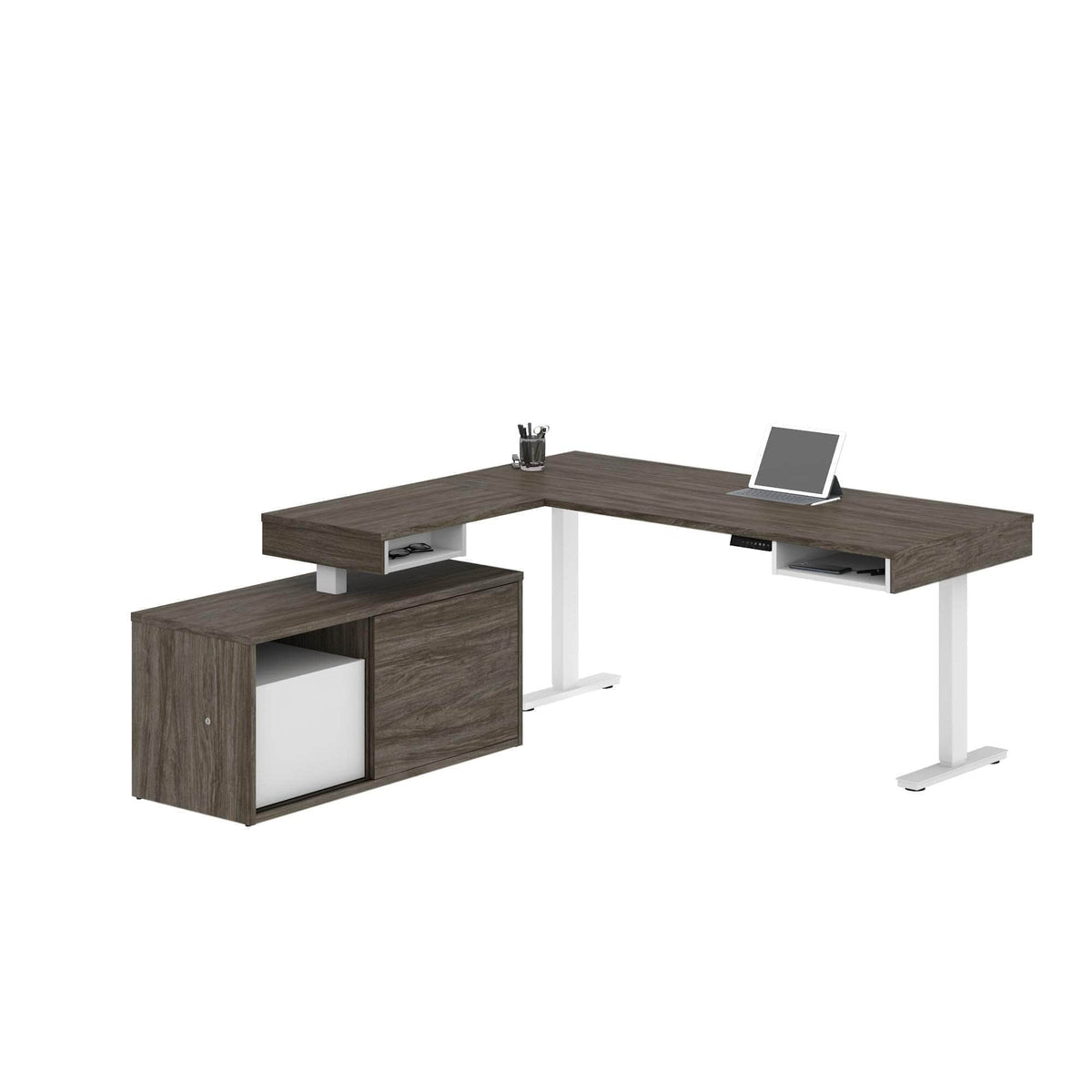Modubox Pro Vega L Shaped Standing Desk with Credenza, image 10