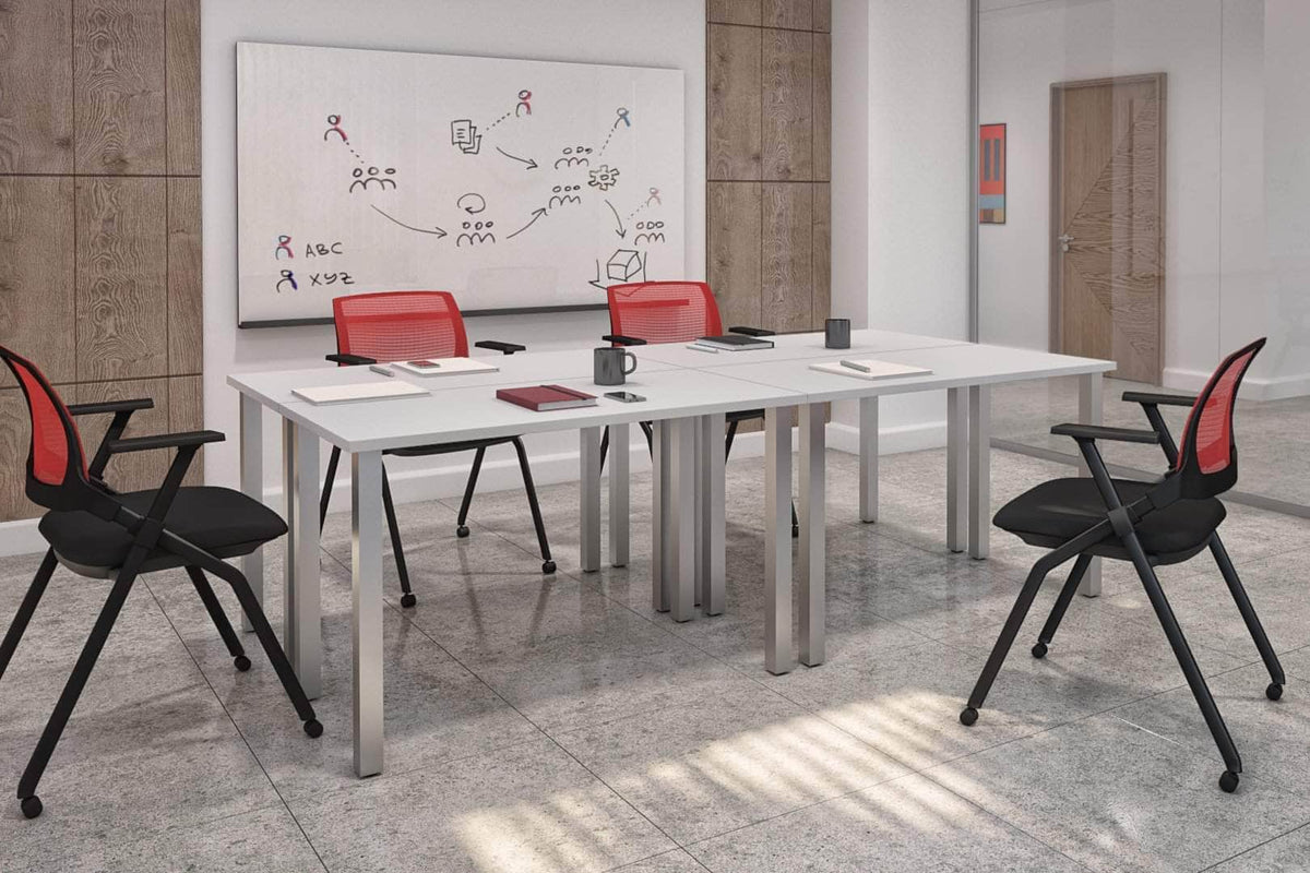 Modubox Universel 4 Piece Set Including 4 24″ × 48″ Table Desks with Square Metal Legs, image 1