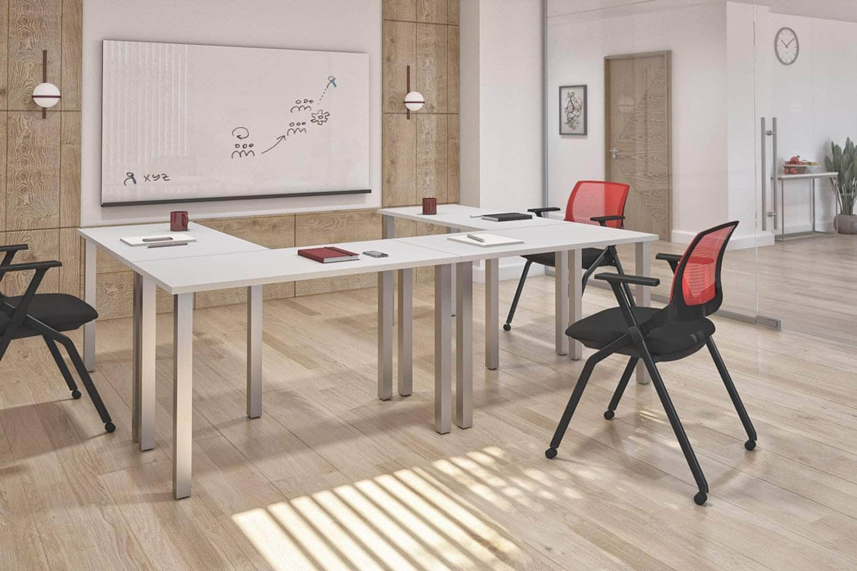 Modubox Universel 4 Piece Set Including 4 24″ × 48″ Table Desks with Square Metal Legs, image 2