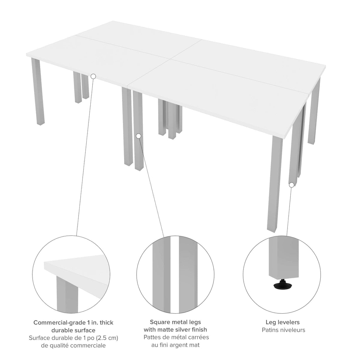 Modubox Universel 4 Piece Set Including 4 24″ × 48″ Table Desks with Square Metal Legs, image 5