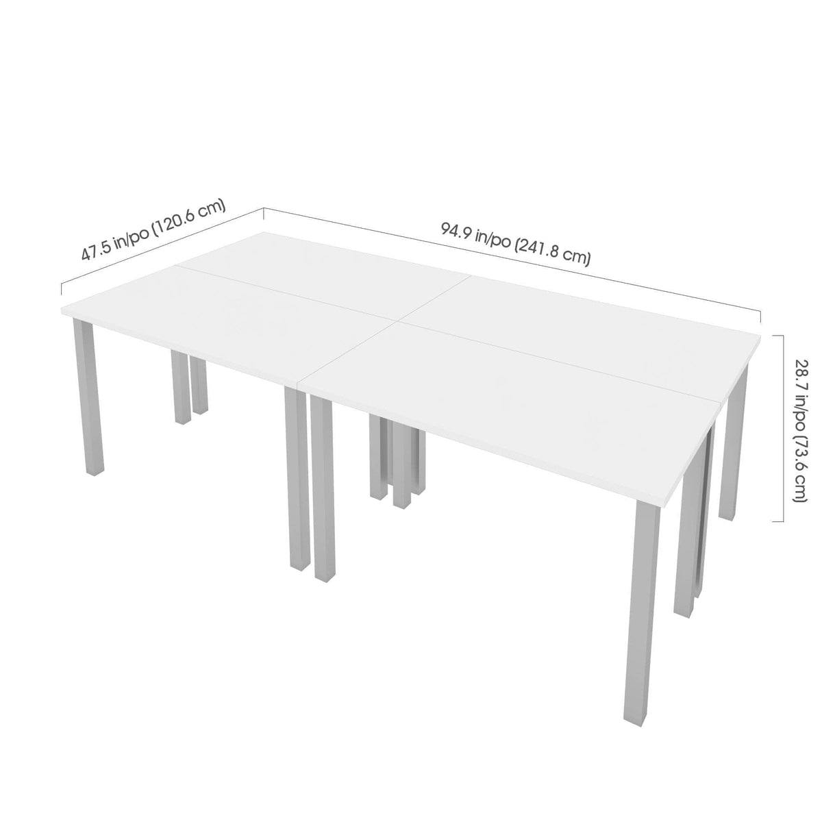 Modubox Universel 4 Piece Set Including 4 24″ × 48″ Table Desks with Square Metal Legs, image 7