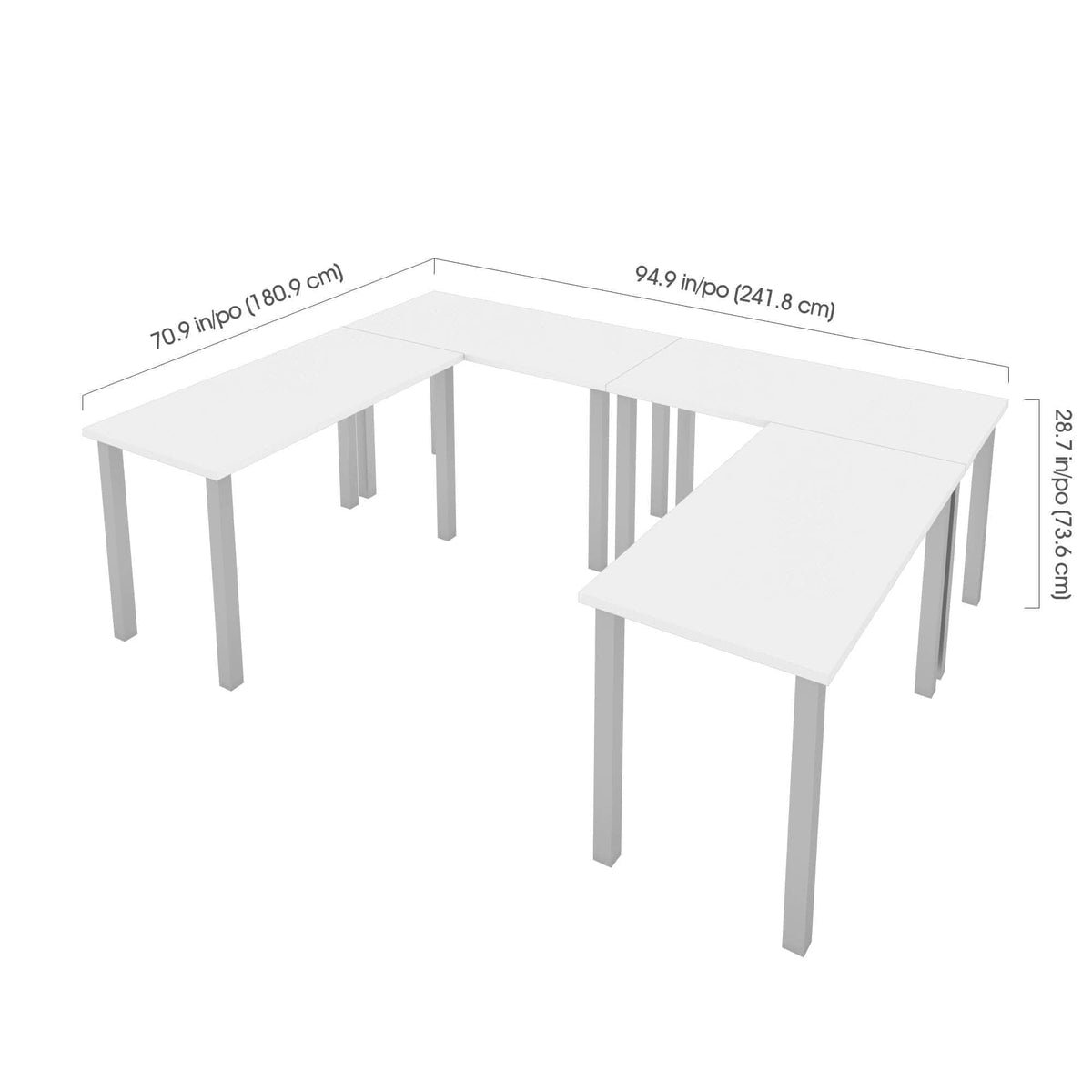 Modubox Universel 4 Piece Set Including 4 24″ × 48″ Table Desks with Square Metal Legs, image 11