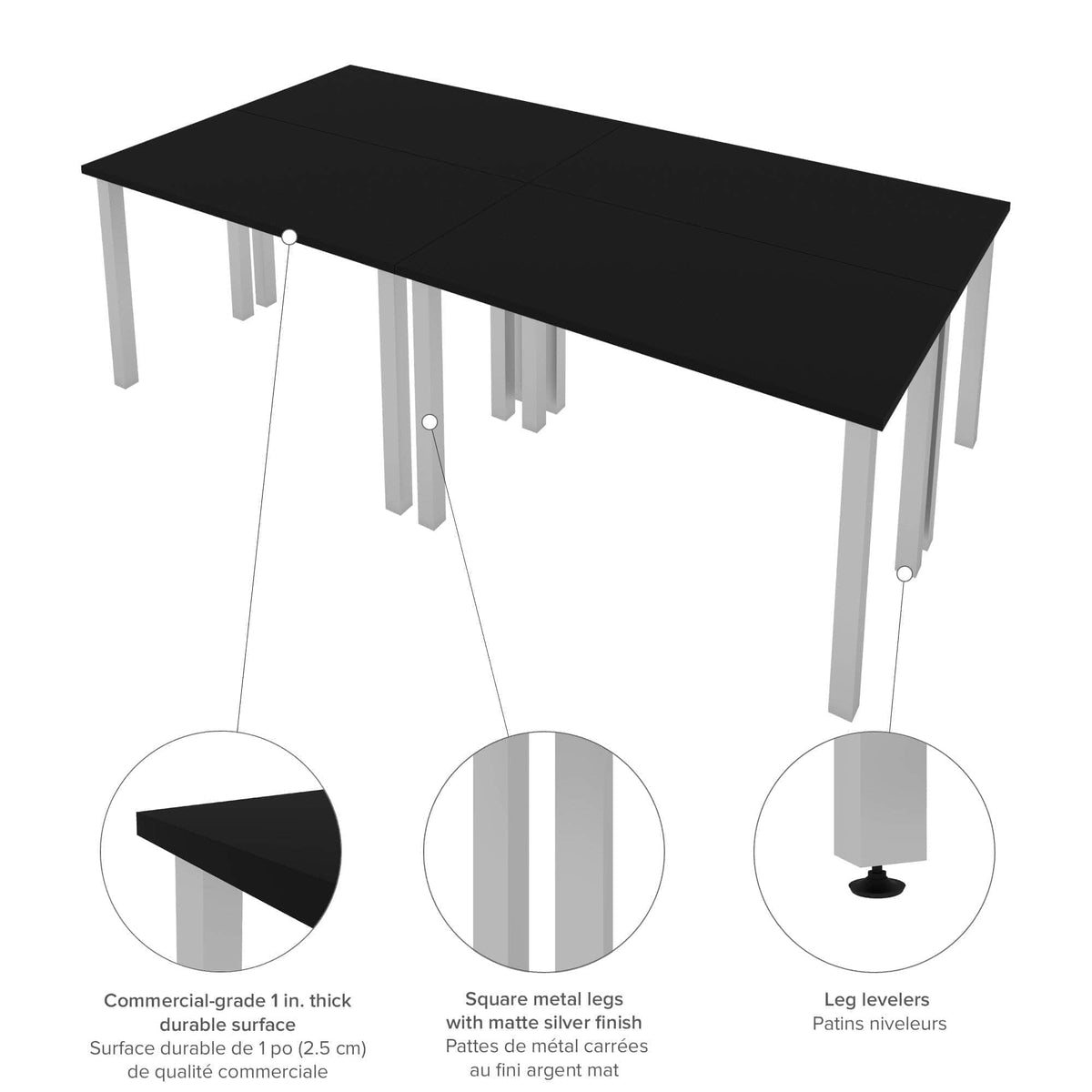 Modubox Universel 4 Piece Set Including 4 24″ × 48″ Table Desks with Square Metal Legs, image 17