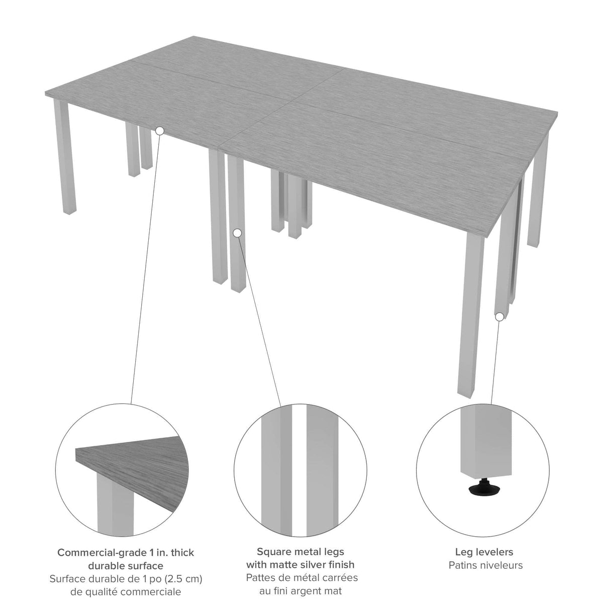 Modubox Universel 4 Piece Set Including 4 24″ × 48″ Table Desks with Square Metal Legs, image 28