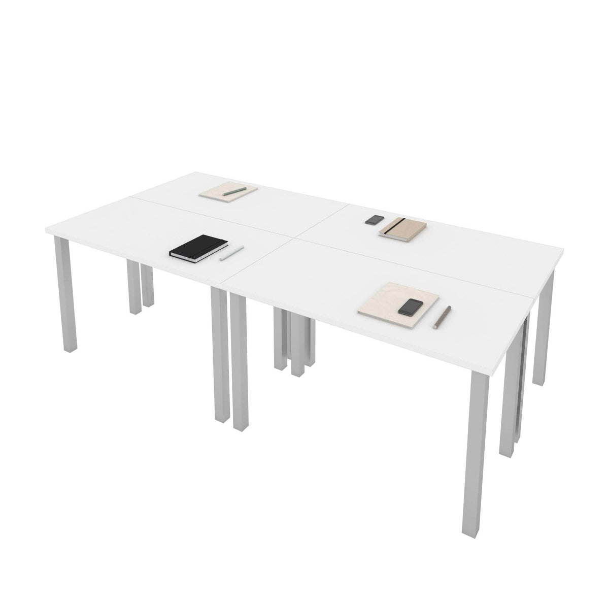Modubox Universel 4 Piece Set Including 4 24″ × 48″ Table Desks with Square Metal Legs, image 3