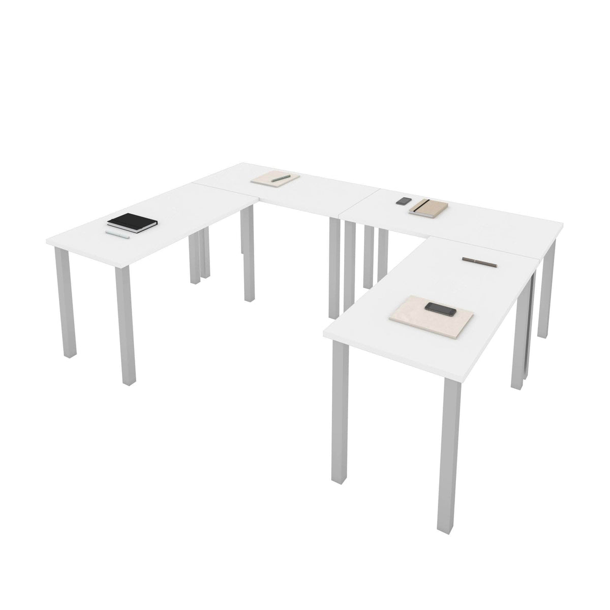 Modubox Universel 4 Piece Set Including 4 24″ × 48″ Table Desks with Square Metal Legs, image 6