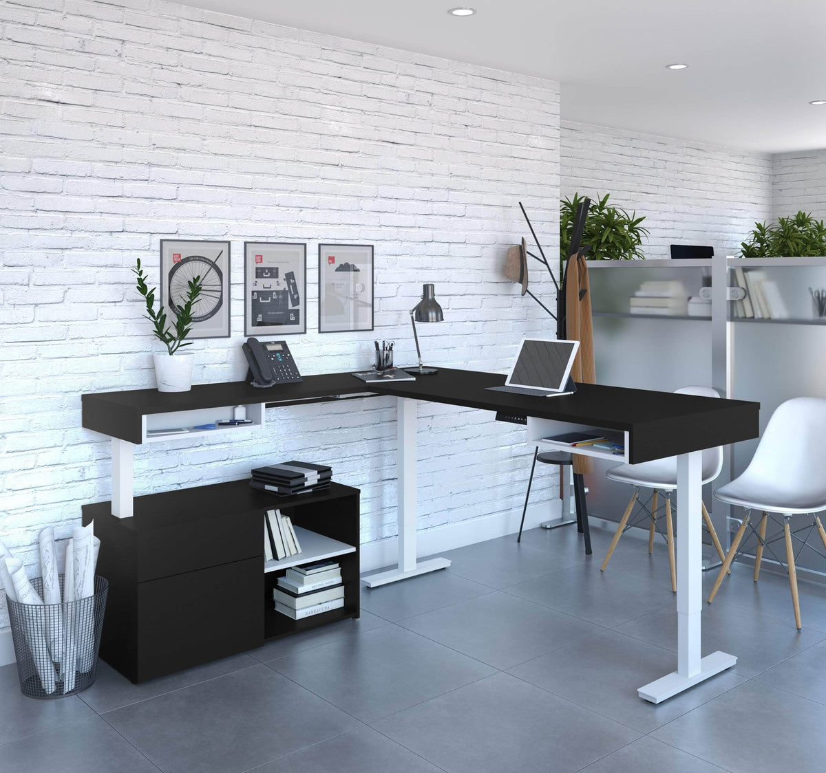 Modubox Viva 2 Piece Set Including an L Shaped Standing Desk and a Credenza, image 1