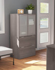 Modubox i3 Plus Lateral File Cabinet with Frosted Glass Doors Hutch Bark Grey, image 1