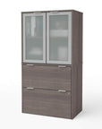 Modubox i3 Plus Lateral File Cabinet with Frosted Glass Doors Hutch Bark Grey, image 2