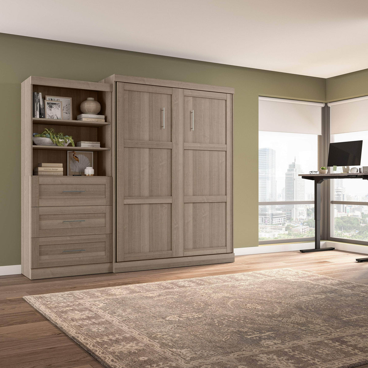 Modubox Pur 101" Queen Size Murphy Wall Bed with Storage Unit, image 59