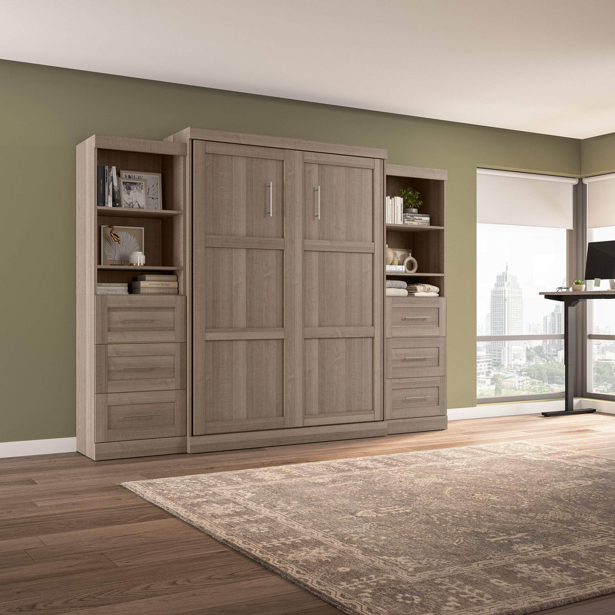 Modubox Pur 115" Queen Size Murphy Wall Bed with 2 Storage Units, image 58