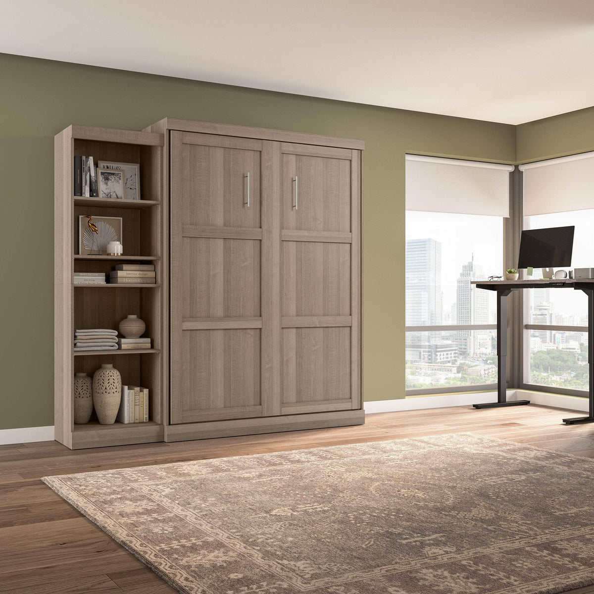 Modubox Pur 90" Queen Size Murphy Wall Bed with Storage Unit, image 60