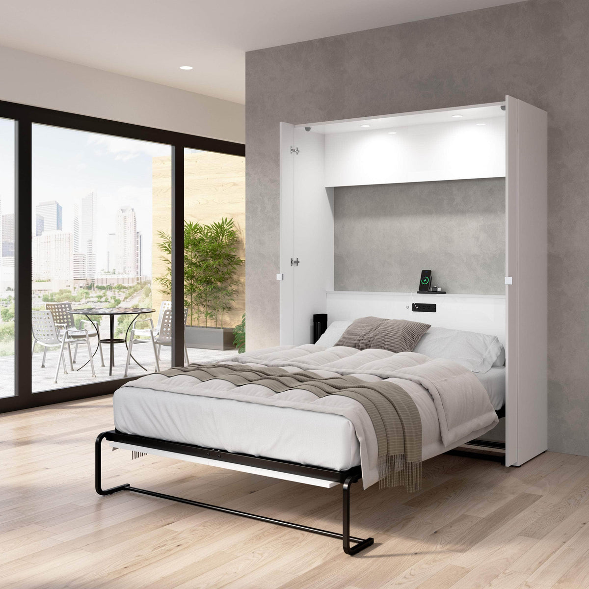 Modubox Avalon 61W Full Murphy Wall Bed in High Gloss White, image 1