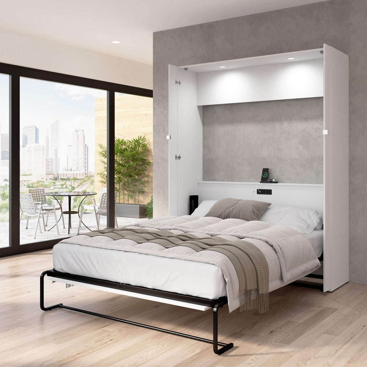 Modubox Avalon 67W High Gloss Queen Murphy Wall Bed in High Gloss White, image 1