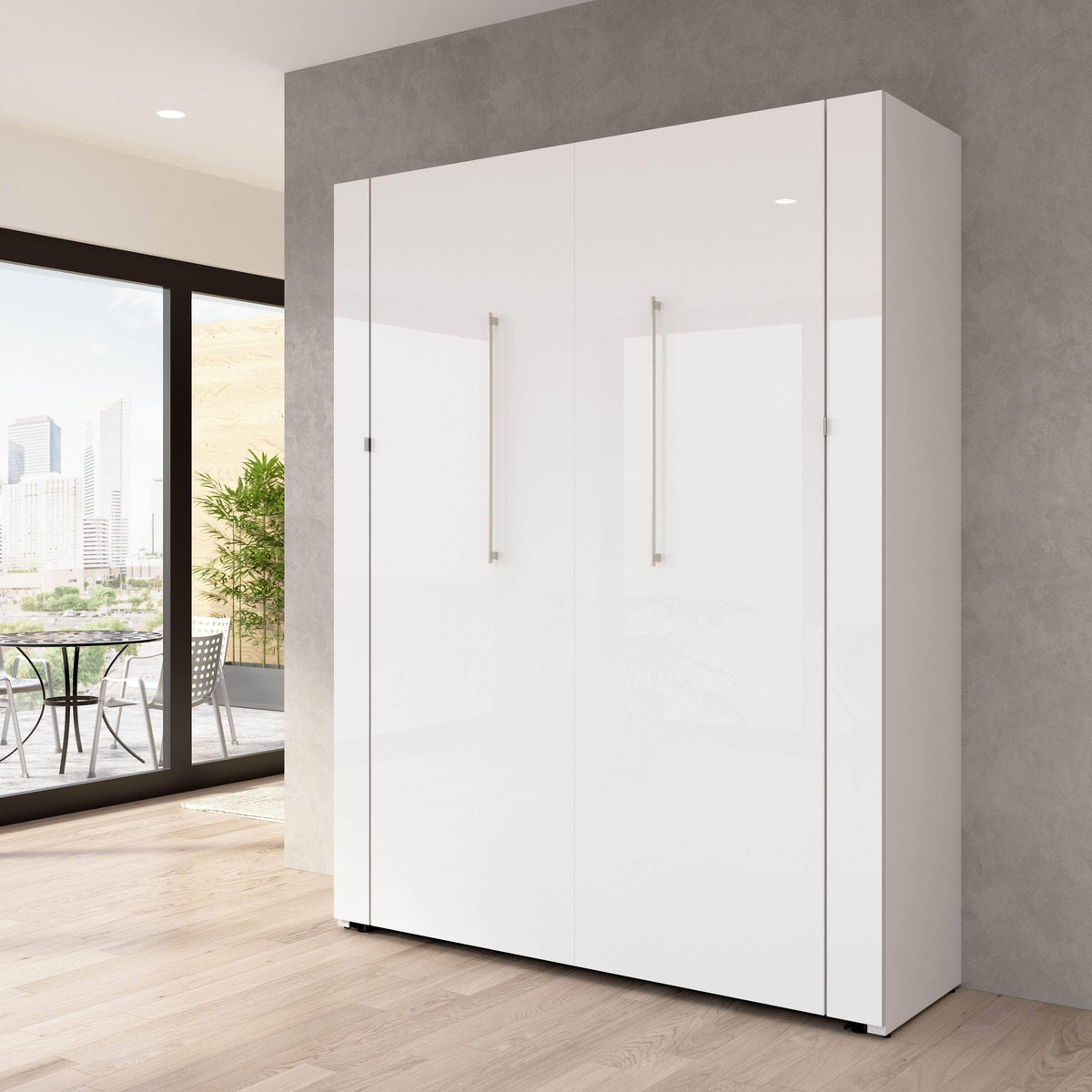 Modubox Avalon 67W High Gloss Queen Murphy Wall Bed in High Gloss White, image 2