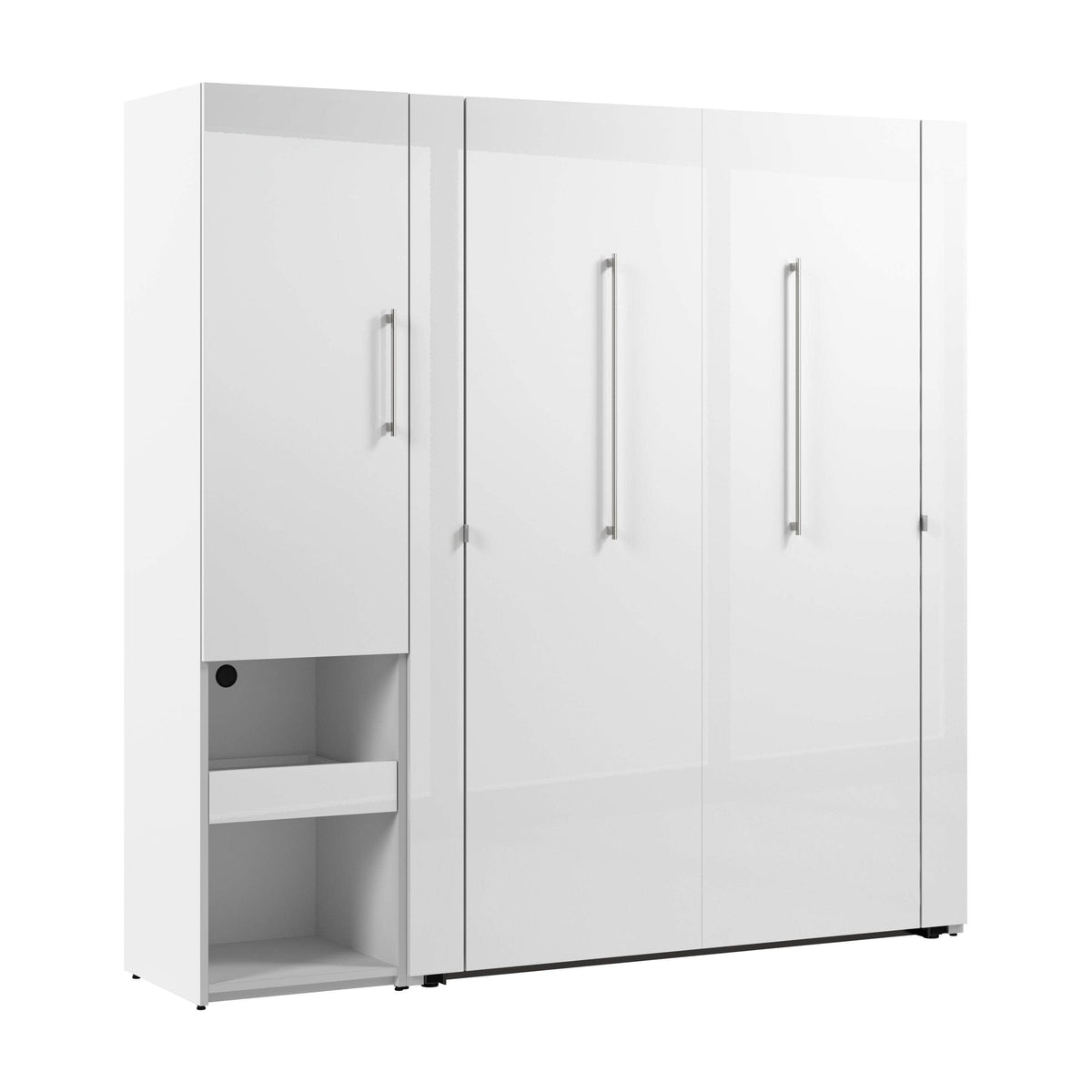 Modubox Avalon High Gloss Full Murphy Wall Bed and Storage Cabinet with Pull Out Shelf in High Gloss White, image 3