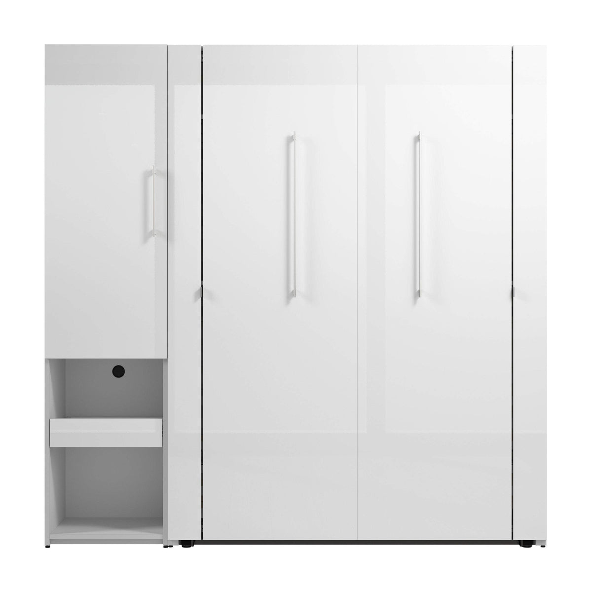 Modubox Avalon High Gloss Full Murphy Wall Bed and Storage Cabinet with Pull Out Shelf in High Gloss White, image 4