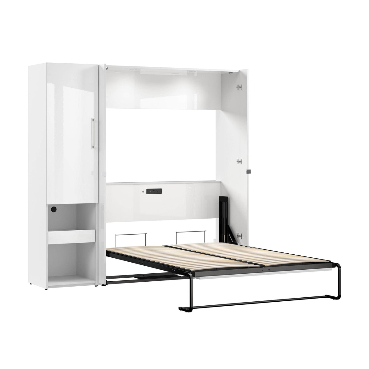 Modubox Avalon High Gloss Full Murphy Wall Bed and Storage Cabinet with Pull Out Shelf in High Gloss White, image 5