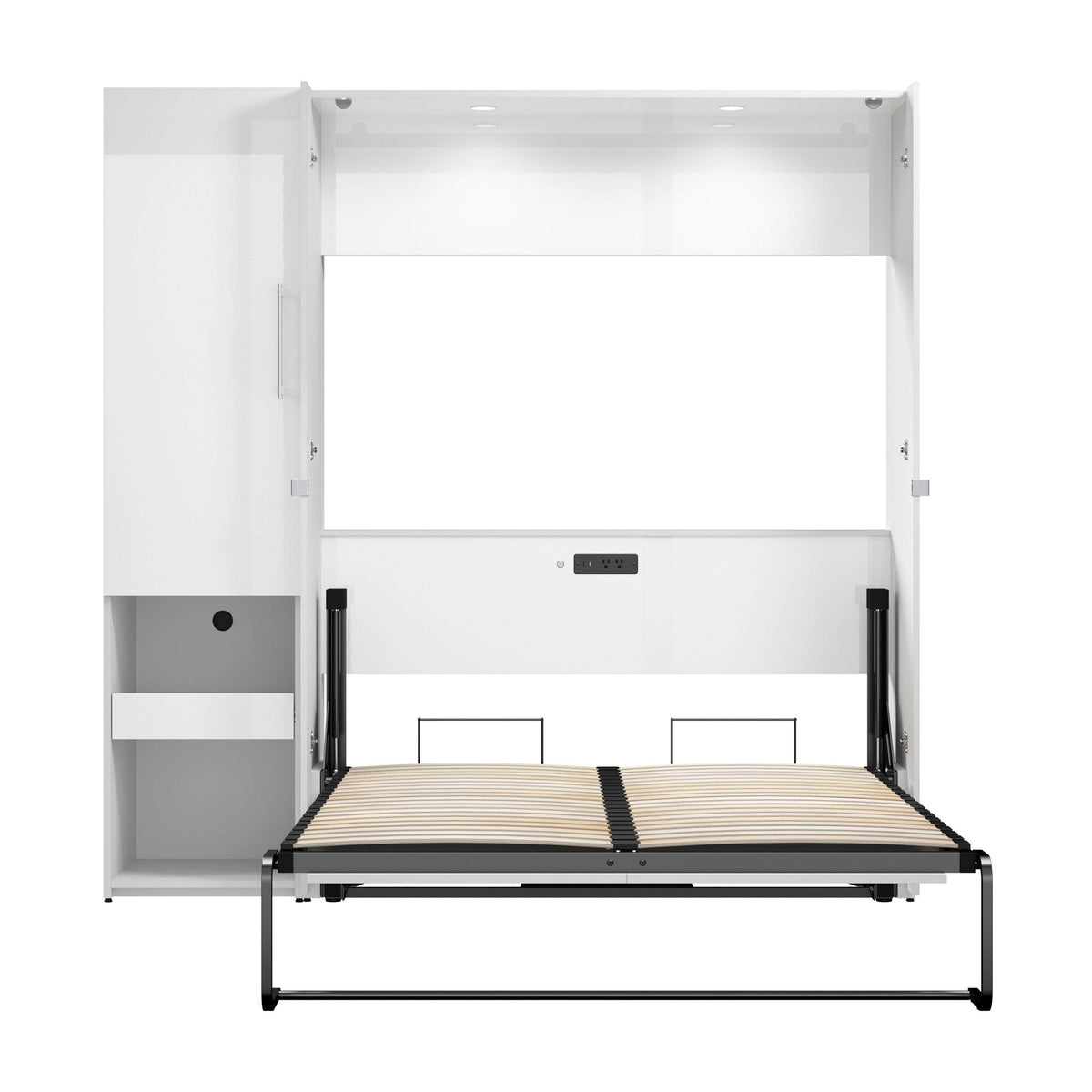 Modubox Avalon High Gloss Full Murphy Wall Bed and Storage Cabinet with Pull Out Shelf in High Gloss White, image 6