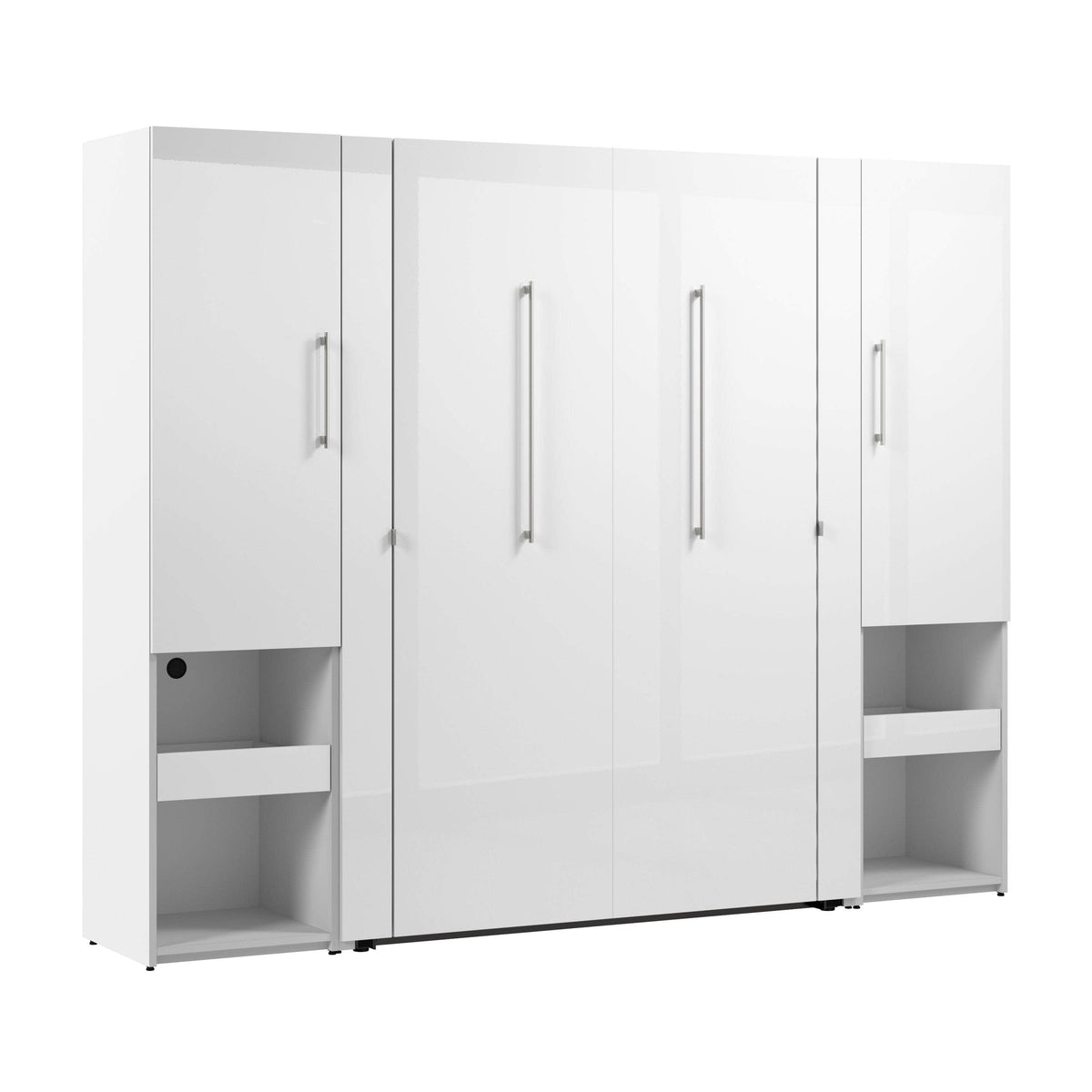 Modubox Avalon High Gloss Full Murphy Wall Bed and Storage Cabinets with Pull Out Shelf in High Gloss White, image 3