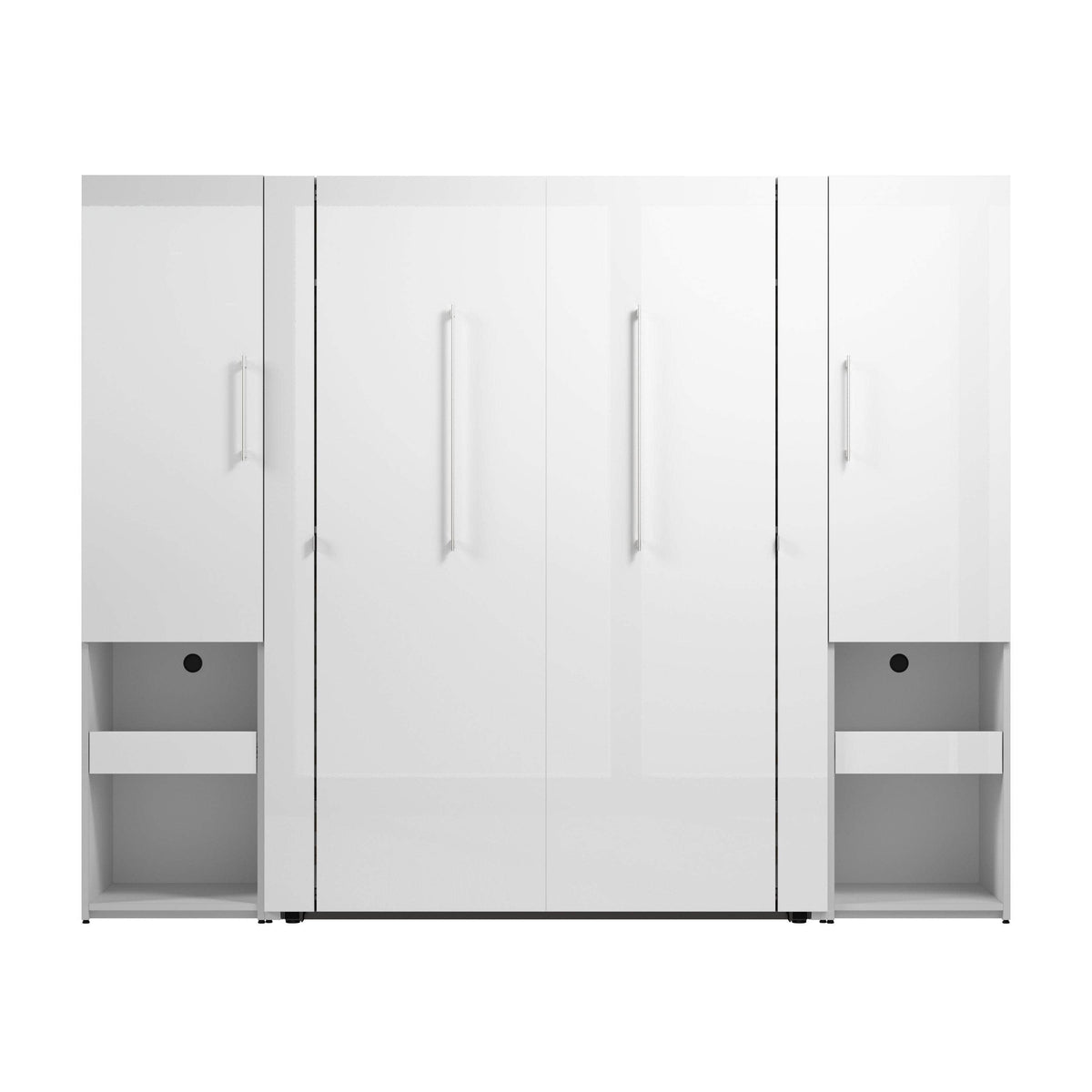 Modubox Avalon High Gloss Full Murphy Wall Bed and Storage Cabinets with Pull Out Shelf in High Gloss White, image 4