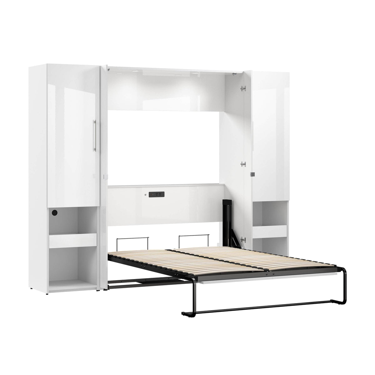 Modubox Avalon High Gloss Full Murphy Wall Bed and Storage Cabinets with Pull Out Shelf in High Gloss White, image 5