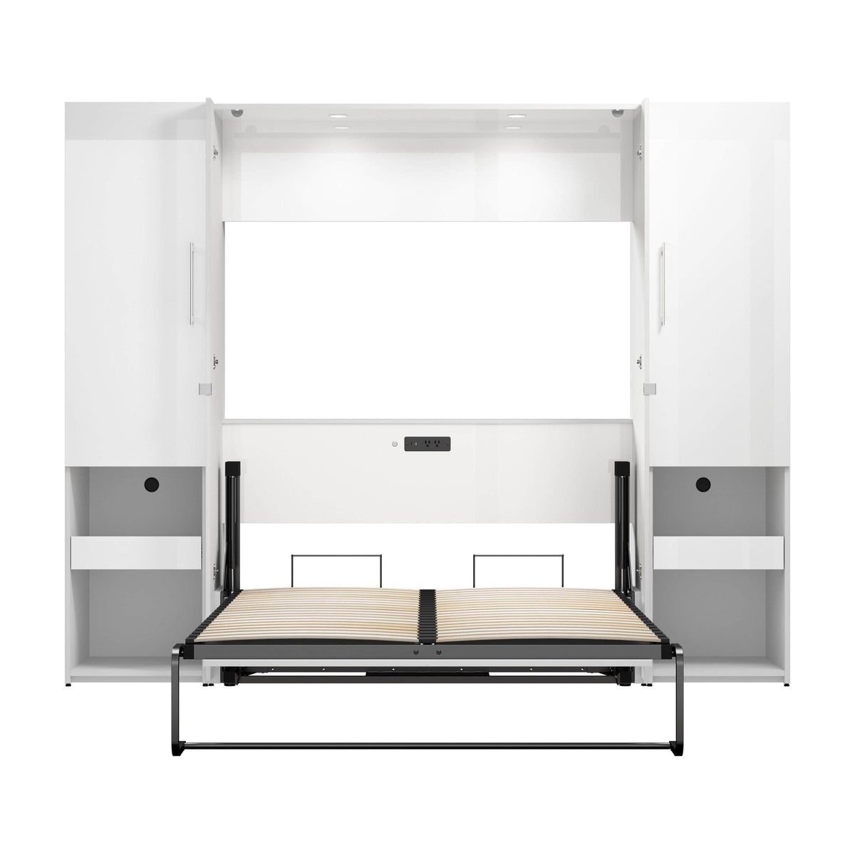 Modubox Avalon High Gloss Full Murphy Wall Bed and Storage Cabinets with Pull Out Shelf in High Gloss White, image 6