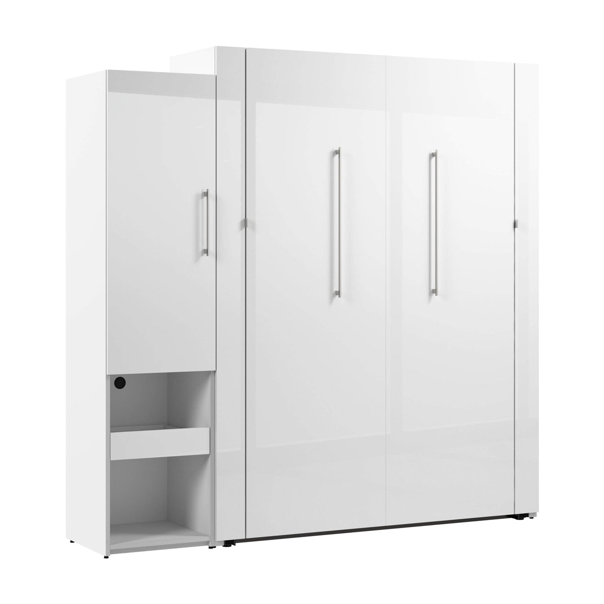 Modubox Avalon High Gloss Queen Murphy Wall Bed and Storage Cabinet with Pull Out Shelf in High Gloss White, image 3