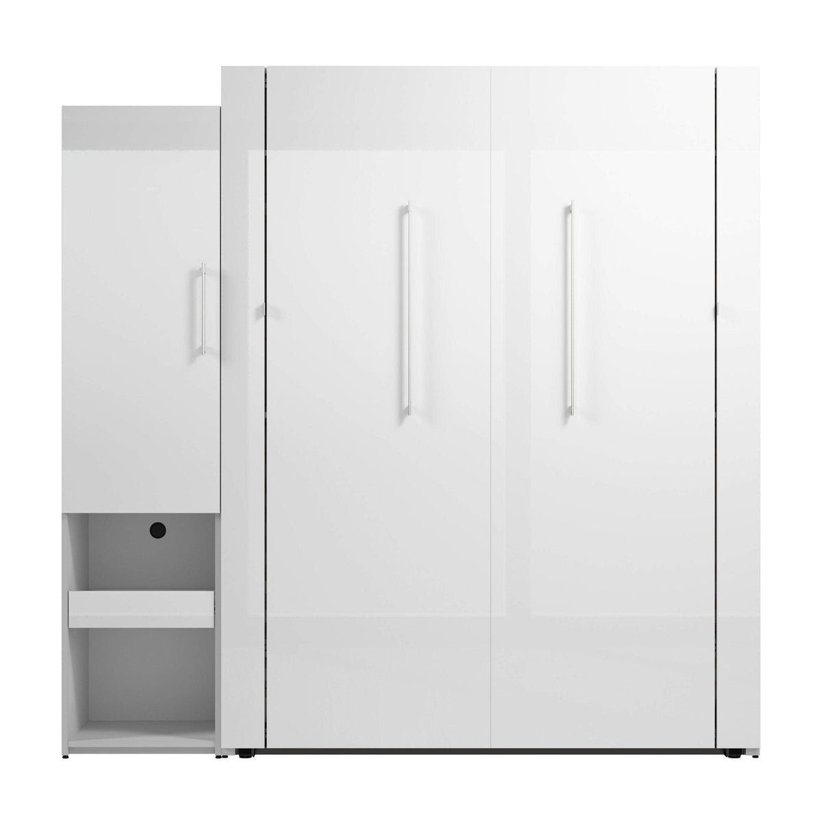 Modubox Avalon High Gloss Queen Murphy Wall Bed and Storage Cabinet with Pull Out Shelf in High Gloss White, image 4