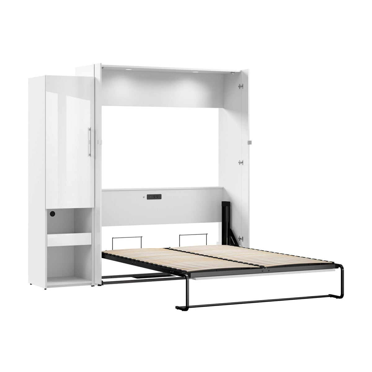 Modubox Avalon High Gloss Queen Murphy Wall Bed and Storage Cabinet with Pull Out Shelf in High Gloss White, image 5