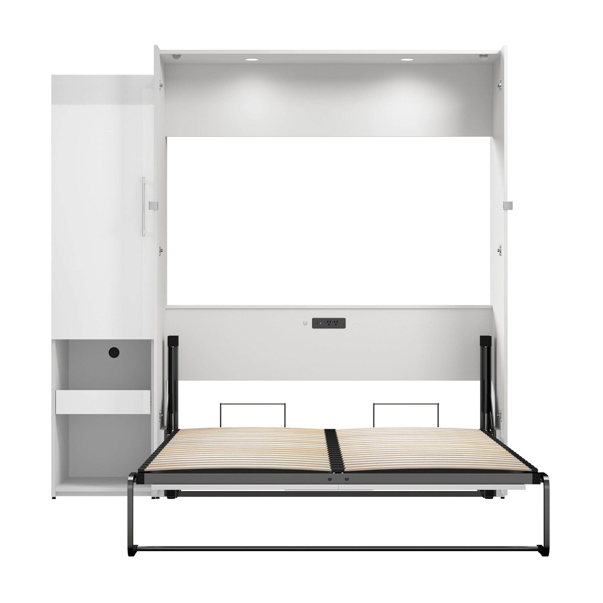 Modubox Avalon High Gloss Queen Murphy Wall Bed and Storage Cabinet with Pull Out Shelf in High Gloss White, image 6
