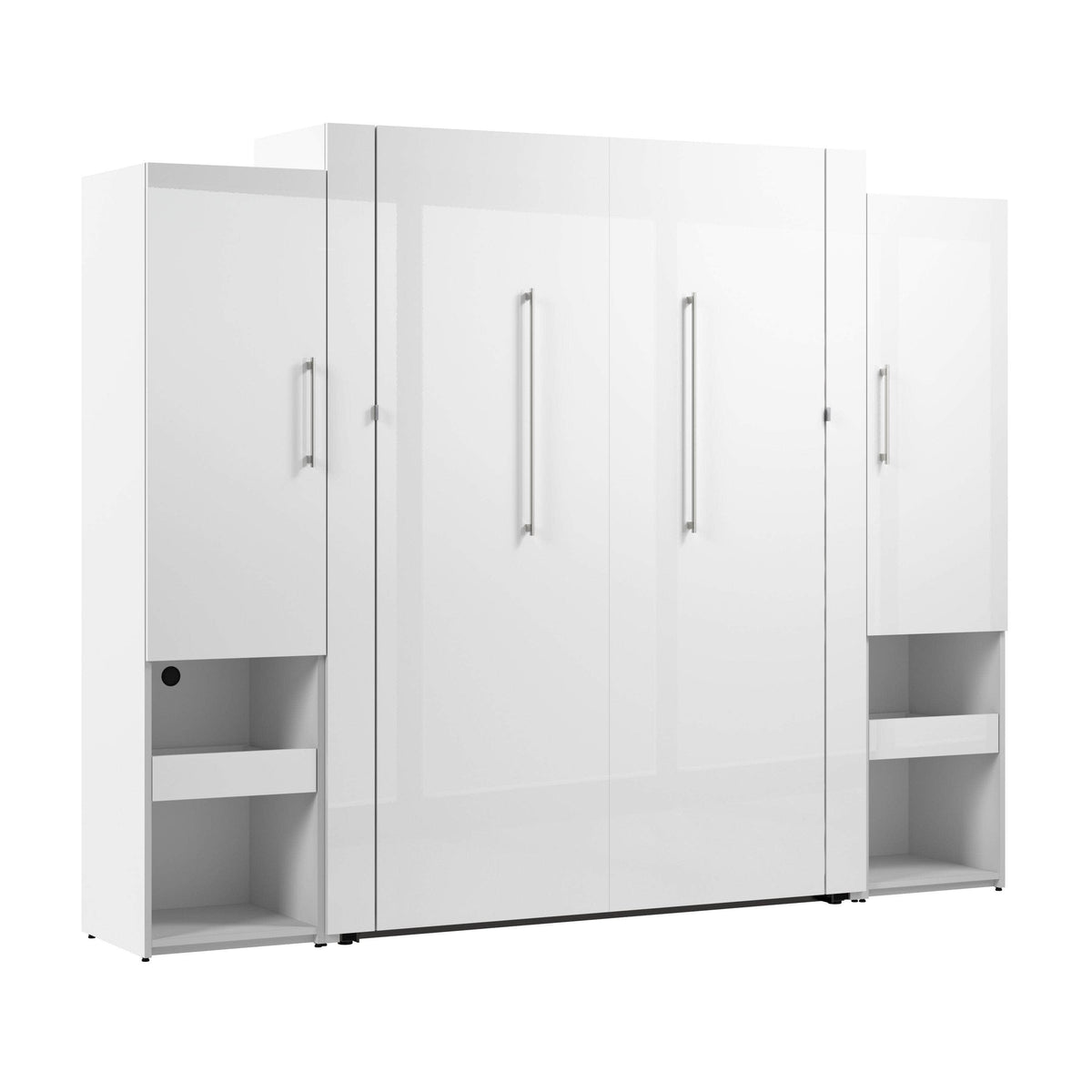 Modubox Avalon High Gloss Queen Murphy Wall Bed and Storage Cabinets with Pull Out Shelf in High Gloss White, image 3