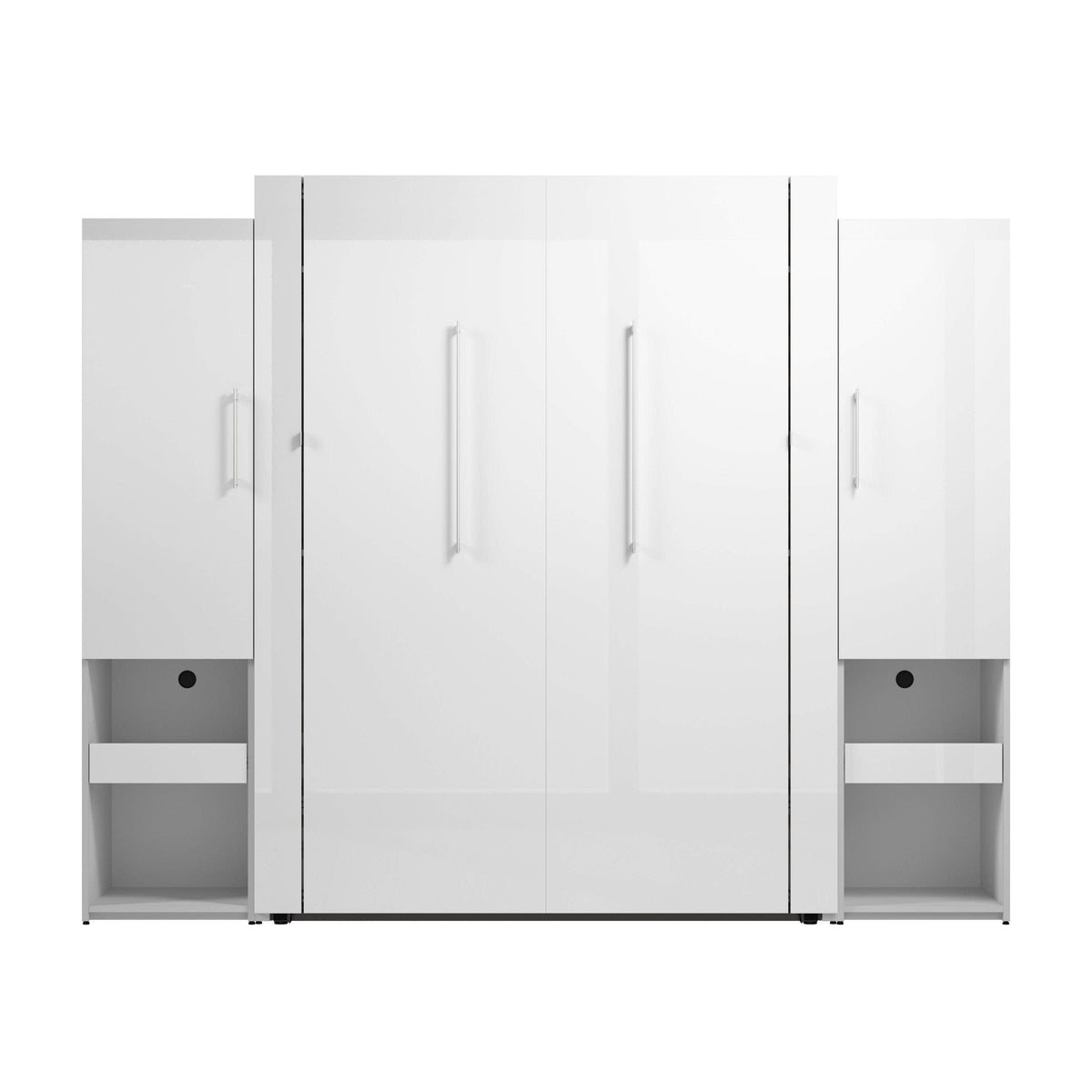 Modubox Avalon High Gloss Queen Murphy Wall Bed and Storage Cabinets with Pull Out Shelf in High Gloss White, image 4