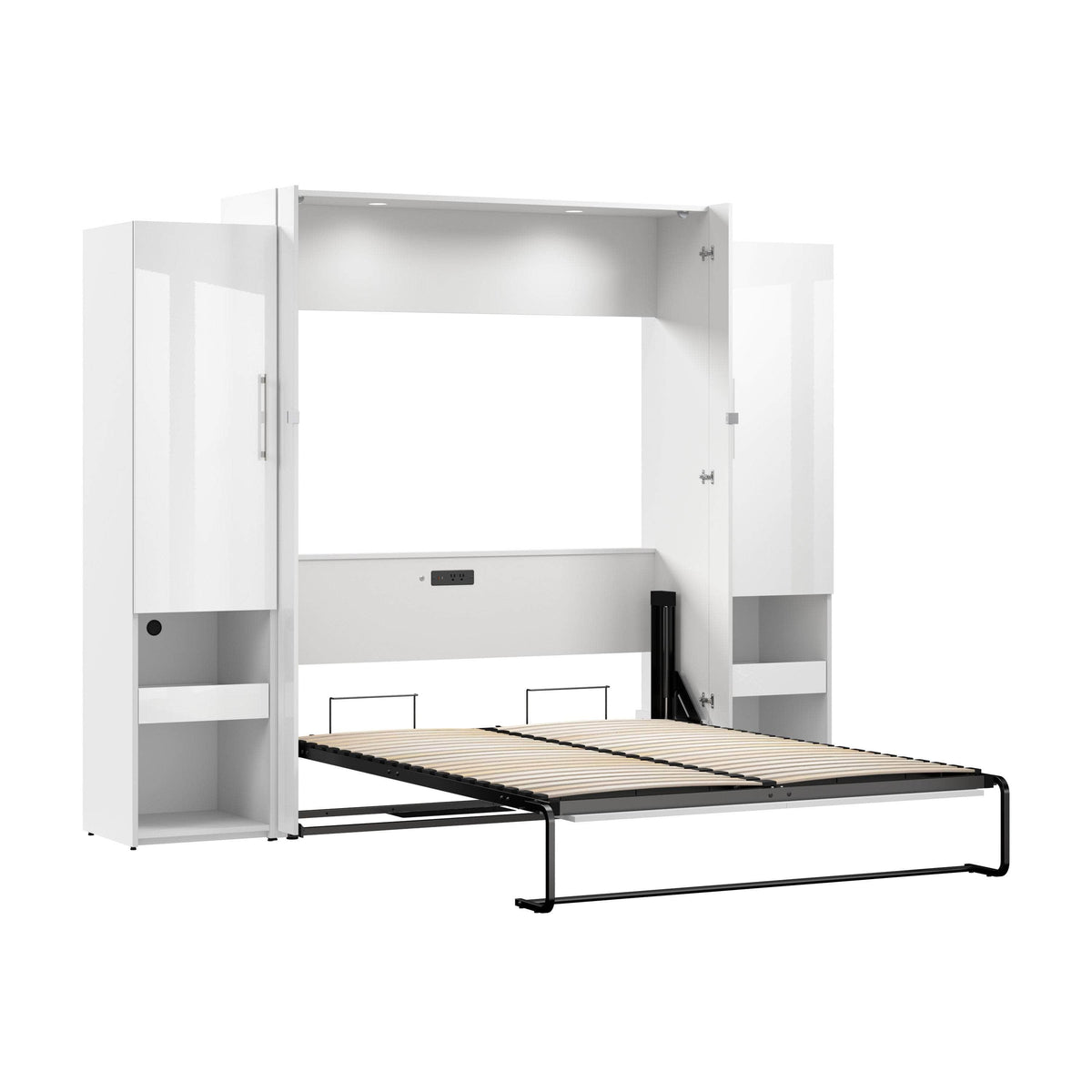 Modubox Avalon High Gloss Queen Murphy Wall Bed and Storage Cabinets with Pull Out Shelf in High Gloss White, image 5