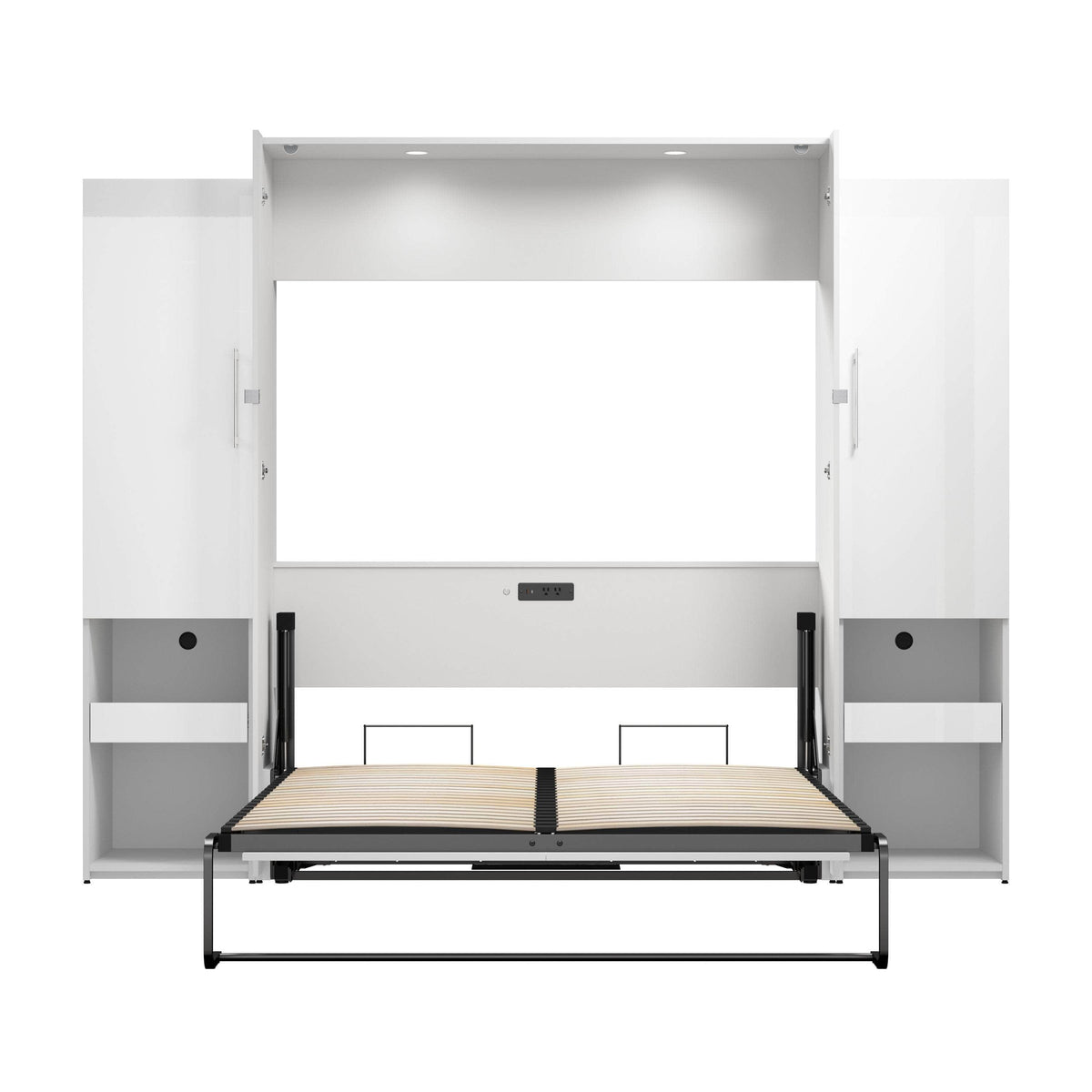 Modubox Avalon High Gloss Queen Murphy Wall Bed and Storage Cabinets with Pull Out Shelf in High Gloss White, image 6