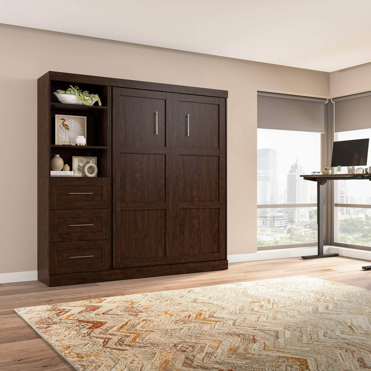 Modubox Pur Full Murphy Wall Bed and 1 Storage Unit with Drawers (84”), image 16