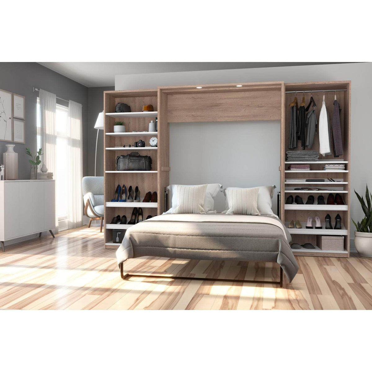 Modubox Cielo Full Murphy Wall Bed with 2 Closet Organizers, image 1