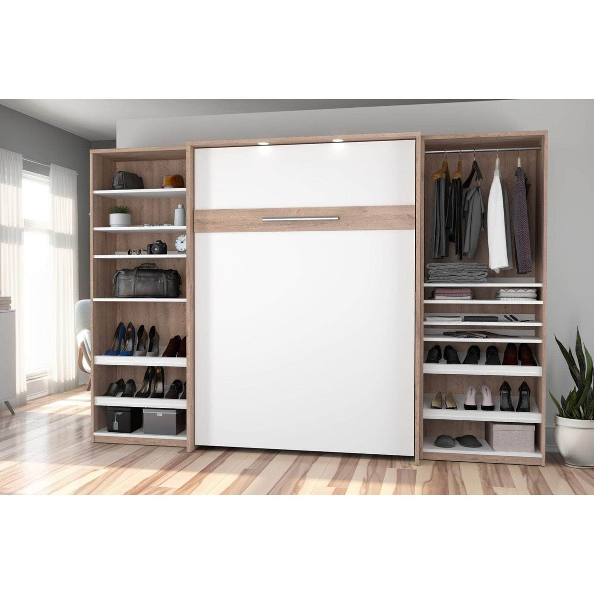 Modubox Cielo Full Murphy Wall Bed with 2 Closet Organizers, image 2