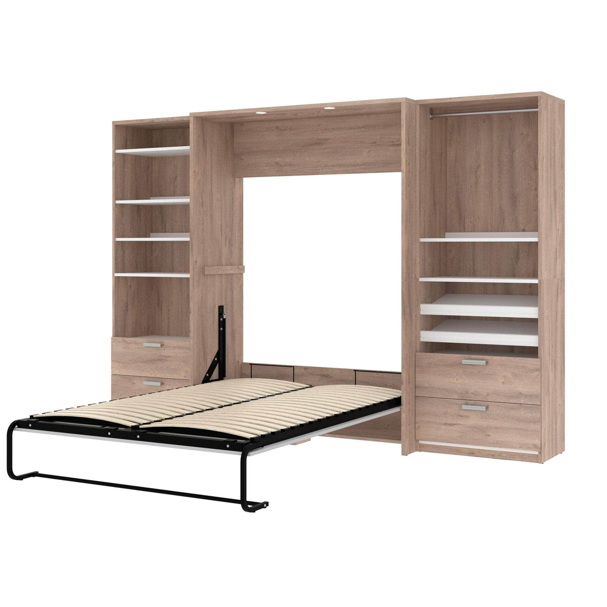 Modubox Cielo Full Murphy Wall Bed with 2 Closet Organizers with Drawers, image 4