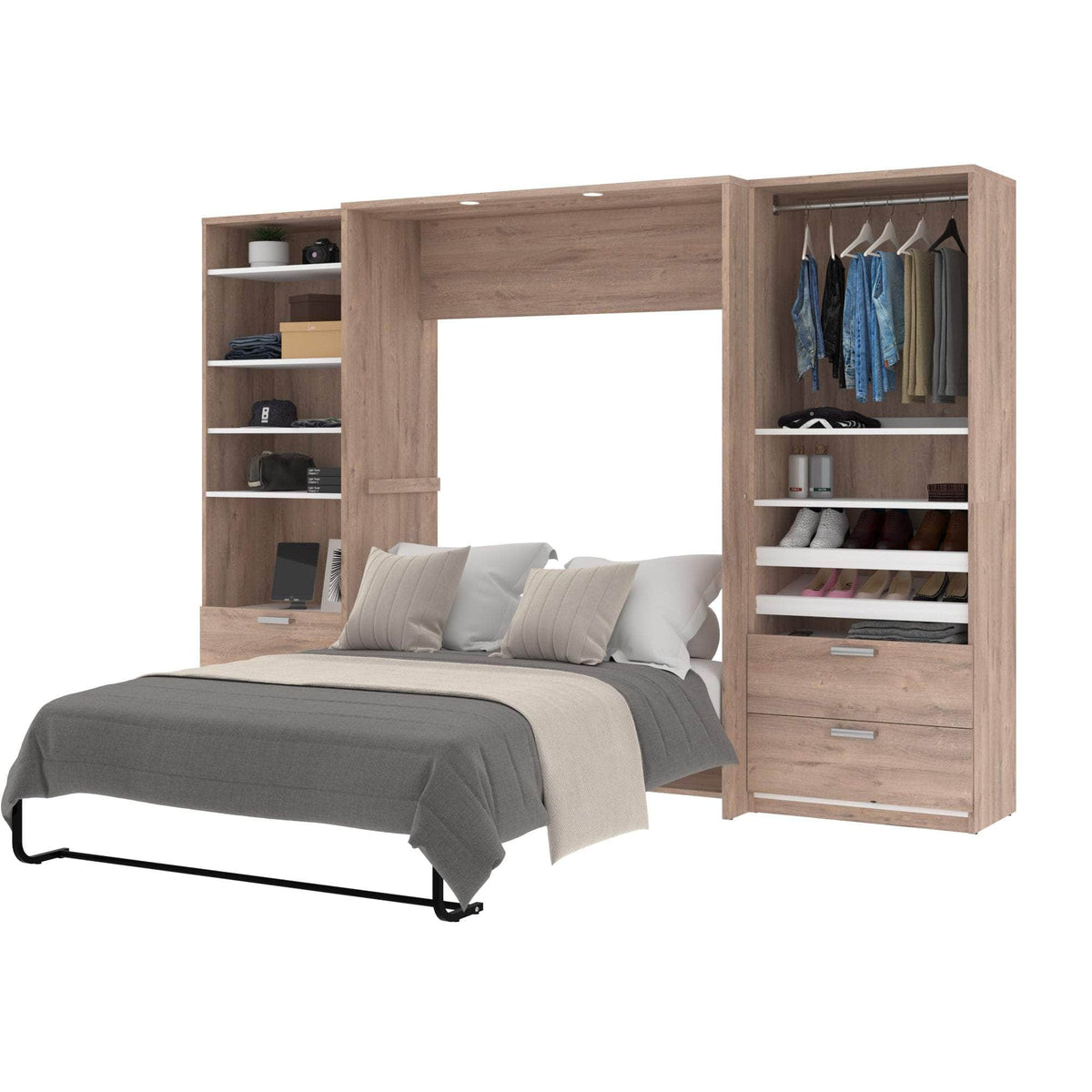 Modubox Cielo Full Murphy Wall Bed with 2 Closet Organizers with Drawers, image 5