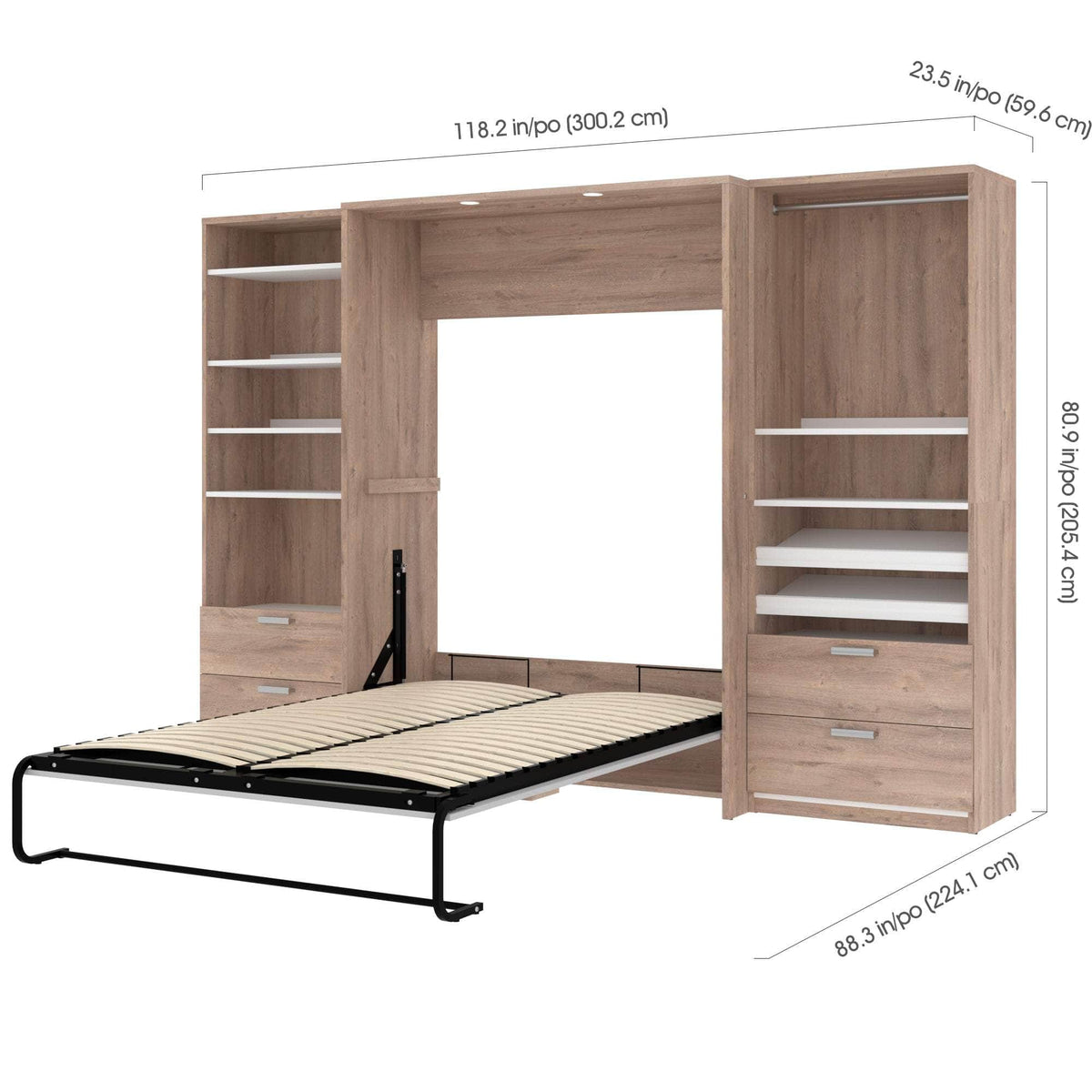 Modubox Cielo Full Murphy Wall Bed with 2 Closet Organizers with Drawers, image 6