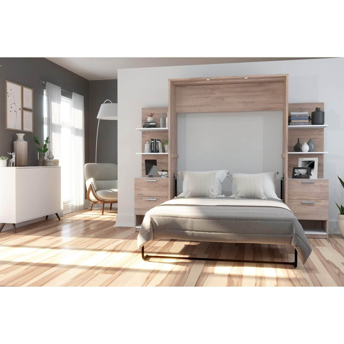 Modubox Cielo Full Murphy Wall Bed with Storage (98W), image 1