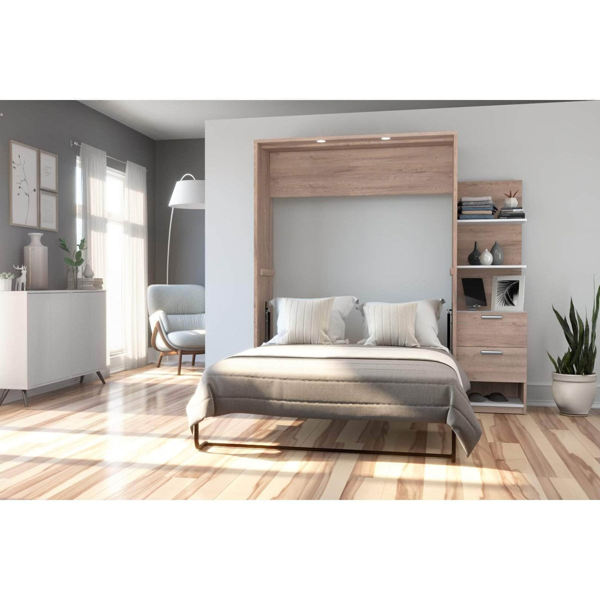 Modubox Cielo Full Murphy Wall Bed with Storage Cabinet (79W), image 1