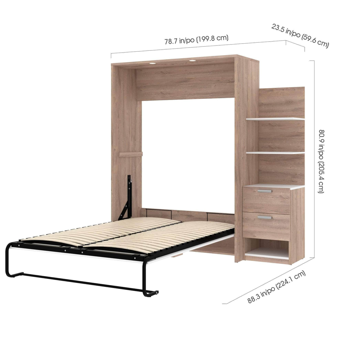 Modubox Cielo Full Murphy Wall Bed with Storage Cabinet (79W), image 6
